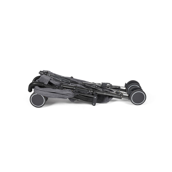Ickle Bubba Discovery stroller in graphite grey with black and gray foldable design metal frame and soft fabric seat