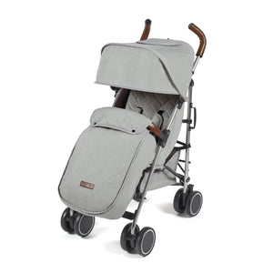 Ickle Bubba Discovery MAX stroller in grey with gray quilted fabric, wooden handle grips, and black wheels