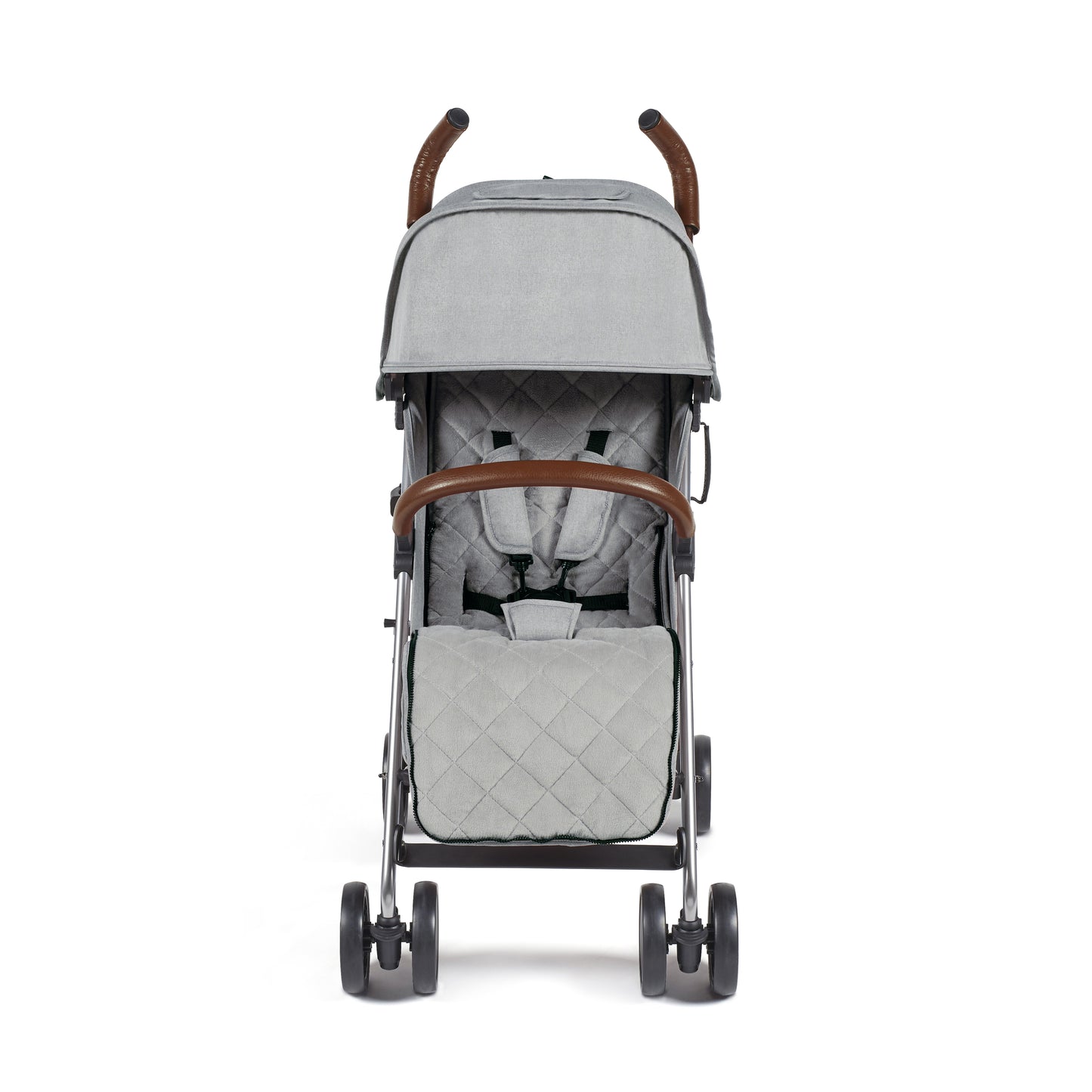 Ickle Bubba Discovery MAX stroller grey with gray quilted seat brown leather handles and sleek metallic frame