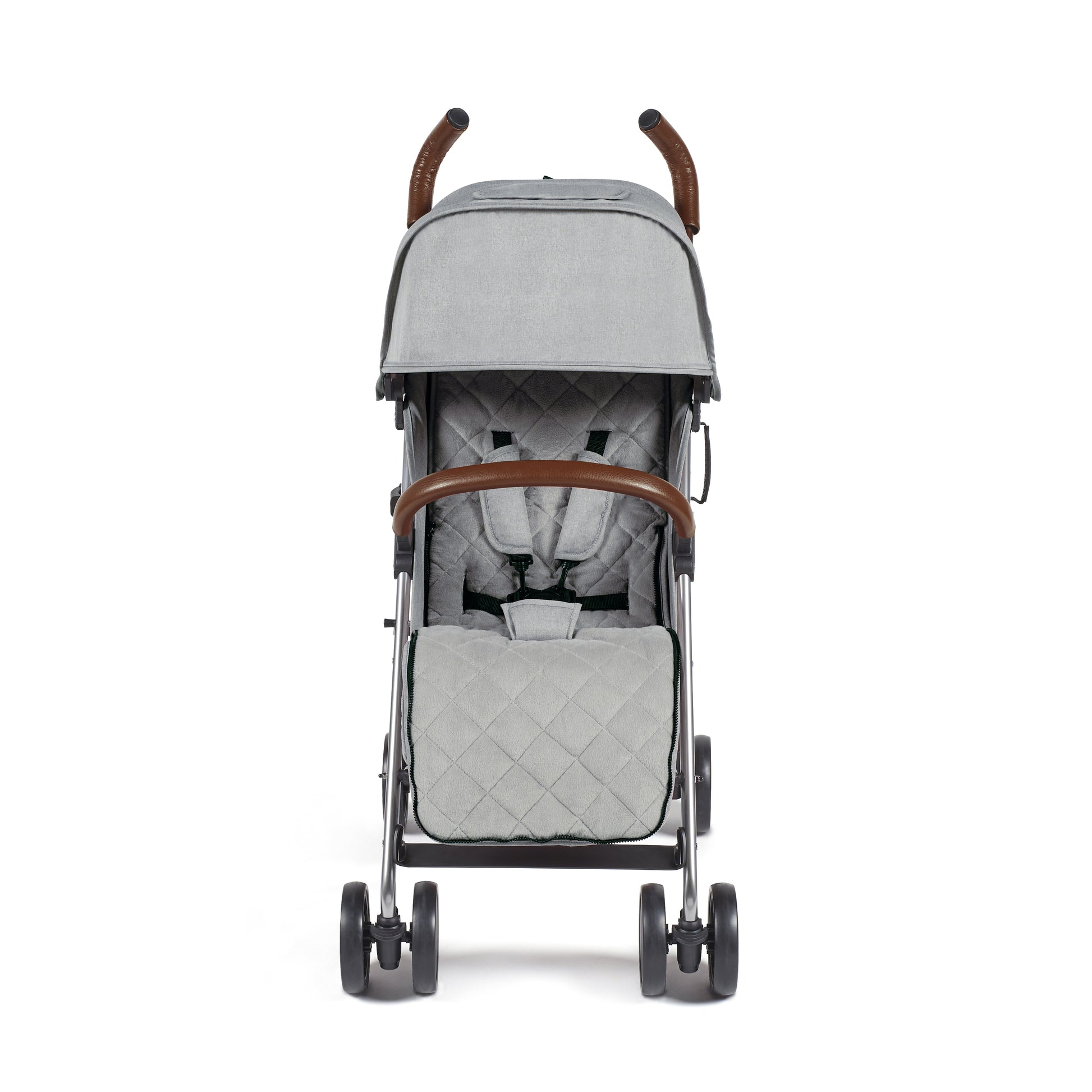 Ickle Bubba Discovery MAX stroller grey with gray quilted seat brown leather handles and sleek metallic frame