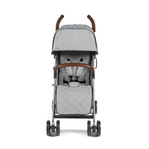 Ickle Bubba Discovery MAX stroller grey with gray quilted seat brown leather handles and sleek metallic frame