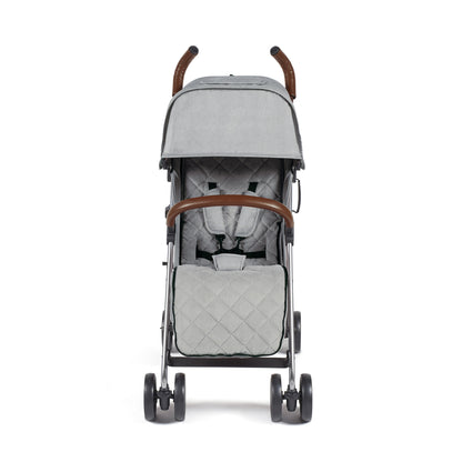 Ickle Bubba Discovery MAX stroller grey with gray quilted seat brown leather handles and sleek metallic frame