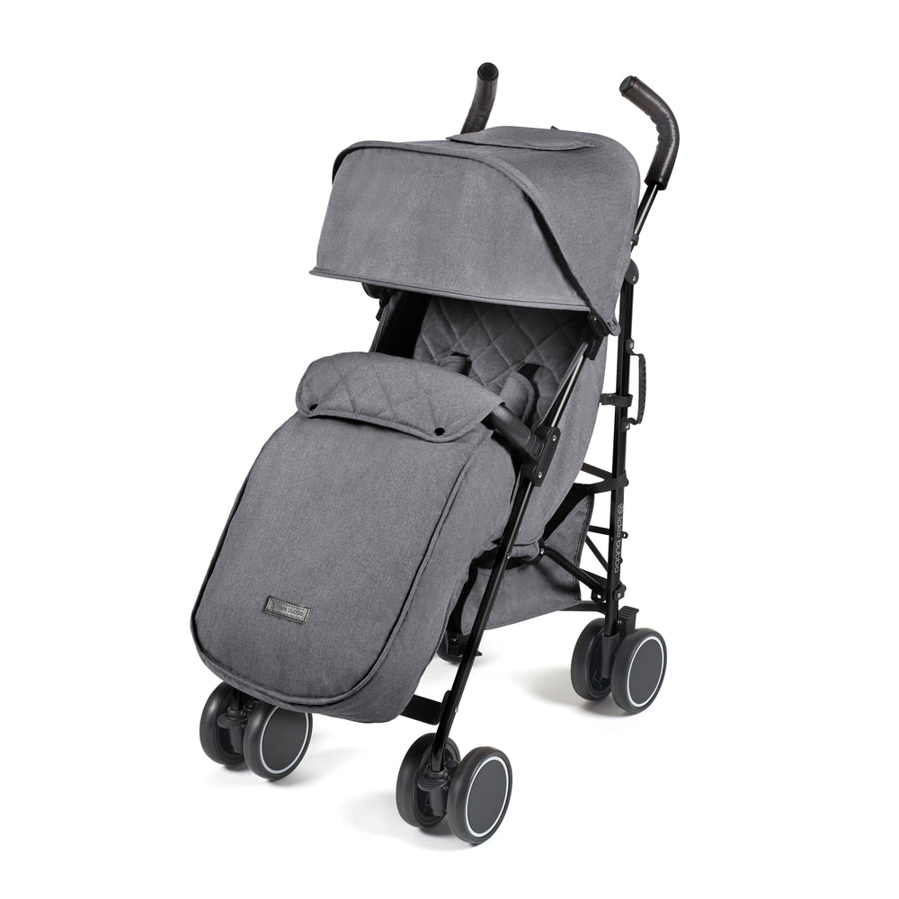 Ickle Bubba Discovery MAX stroller in graphite grey with gray quilted fabric and black frame and wheels shown from the back