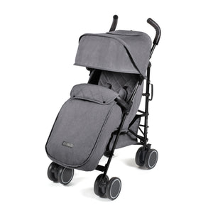 Ickle Bubba Discovery MAX stroller in graphite grey with gray quilted fabric and black frame and wheels shown from the back