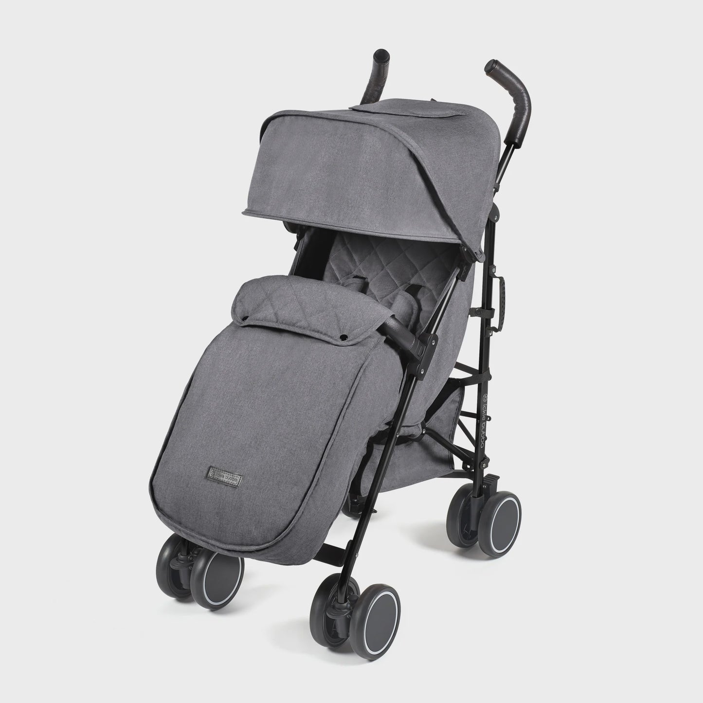 Ickle Bubba Discovery MAX stroller with graphite grey fabric and black metal frame showing front side view