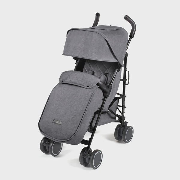 Ickle Bubba Discovery MAX stroller with graphite grey fabric and black metal frame showing front side view
