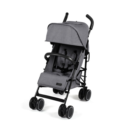 Ickle Bubba Discovery MAX stroller in graphite grey with gray fabric and black metal frame and wheels shown from the back