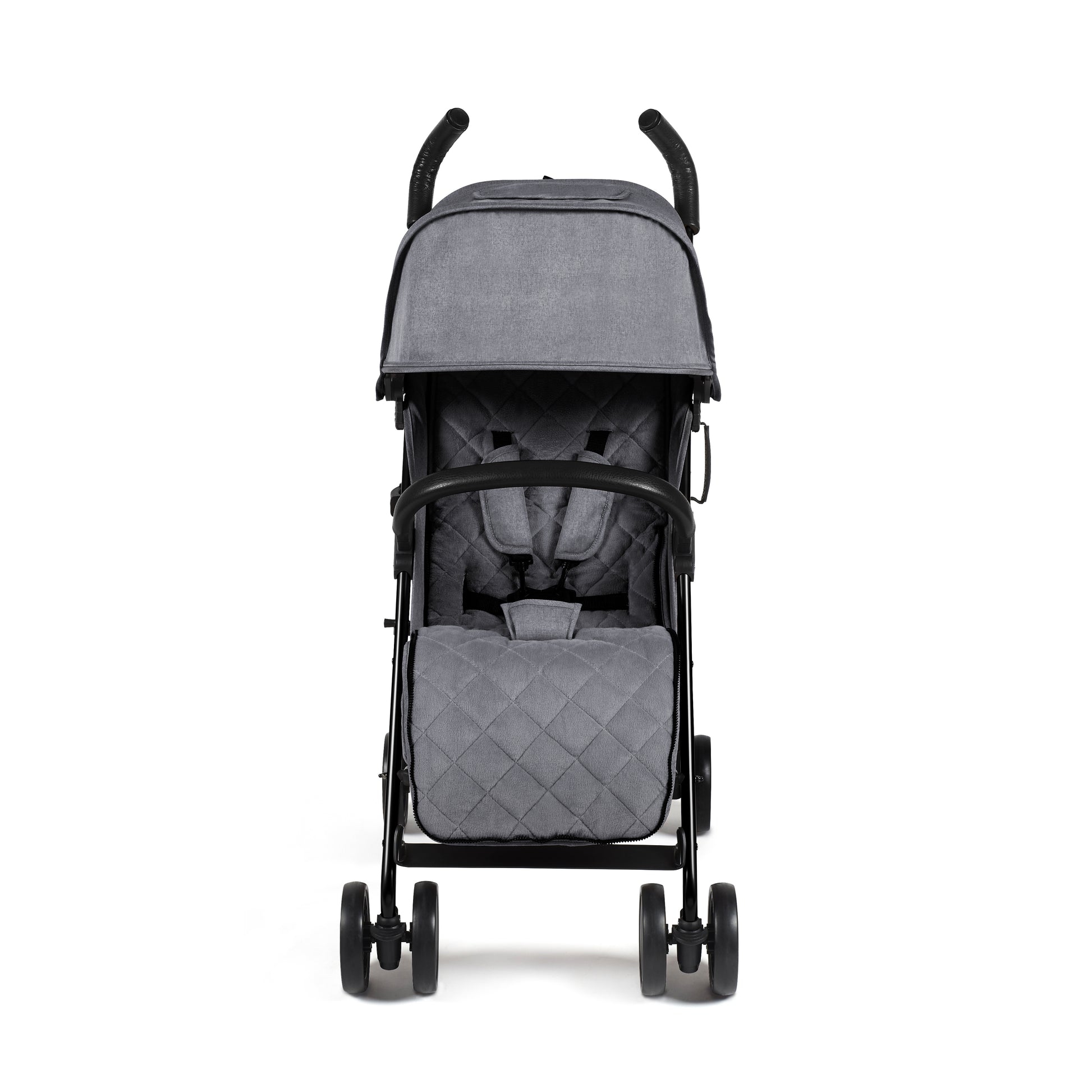Gray quilted ickle bubba discovery max stroller with black frame and curved handles in graphite grey