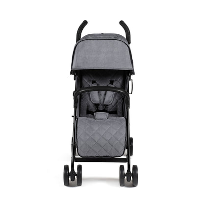 Gray quilted ickle bubba discovery max stroller with black frame and curved handles in graphite grey