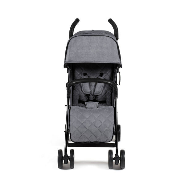 Gray quilted ickle bubba discovery max stroller with black frame and curved handles in graphite grey