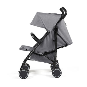 Ickle Bubba Discovery MAX stroller in graphite grey with gray fabric seat and black metal frame and wheels shown from the back