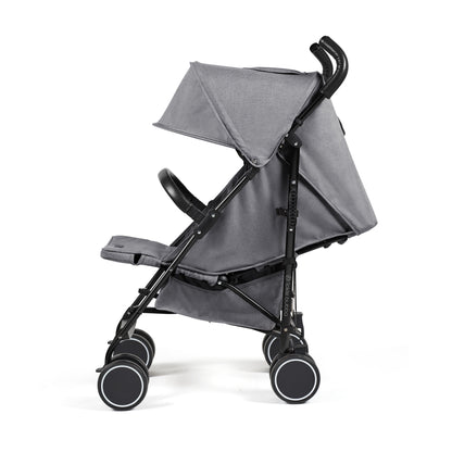 Ickle Bubba Discovery MAX stroller in graphite grey with gray fabric seat and black metal frame and wheels shown from the back