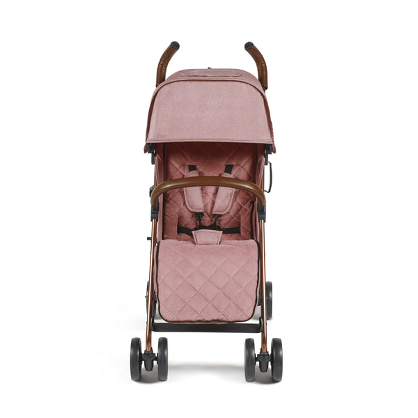 Ickle Bubba Discovery MAX stroller in rose gold with quilted dusky pink fabric canopy seat and footmuff