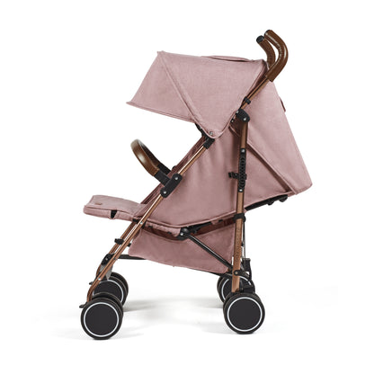 Ickle Bubba Discovery MAX stroller in dusky pink with rose gold frame blush pink canopy and brown leather handles
