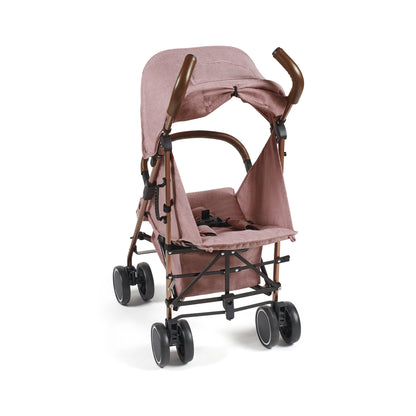 Ickle Bubba Discovery MAX stroller in dusky pink with sleek rose-pink fabric bronze metal frame and black wheels