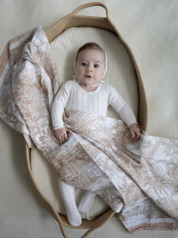 Neutral Jungle Toile Organic Cotton Muslin Blanket