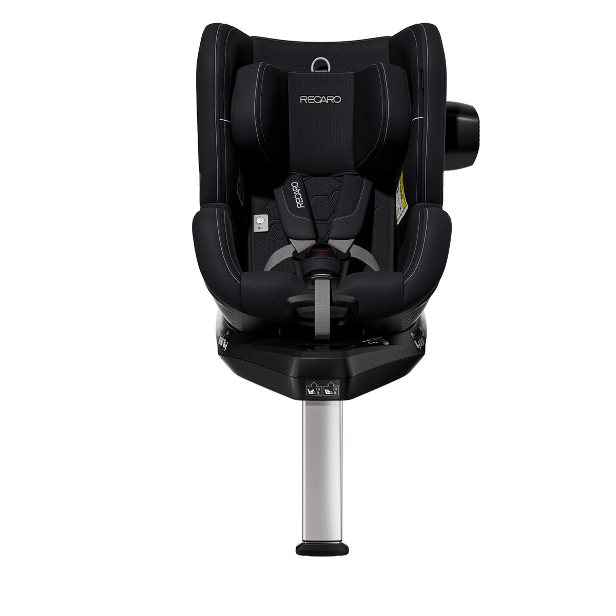 Fresh Black TORON 1 KID, front view with padded harness, black side attachment and extended support leg.