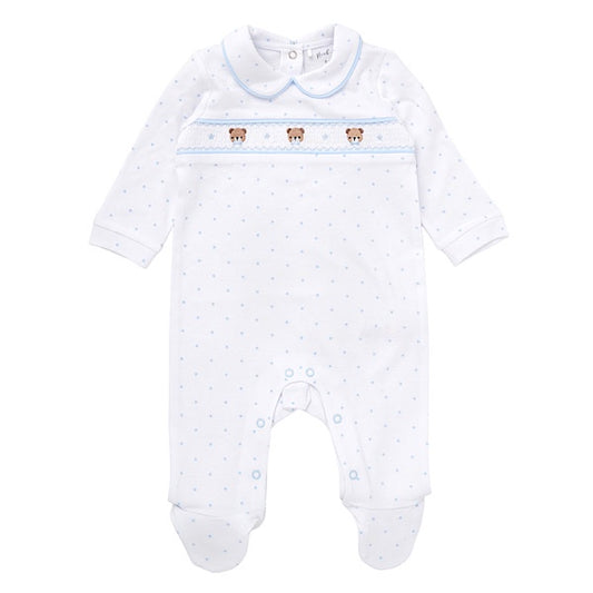 Baby Boys Teddy Smocked All in One Sleep Suit