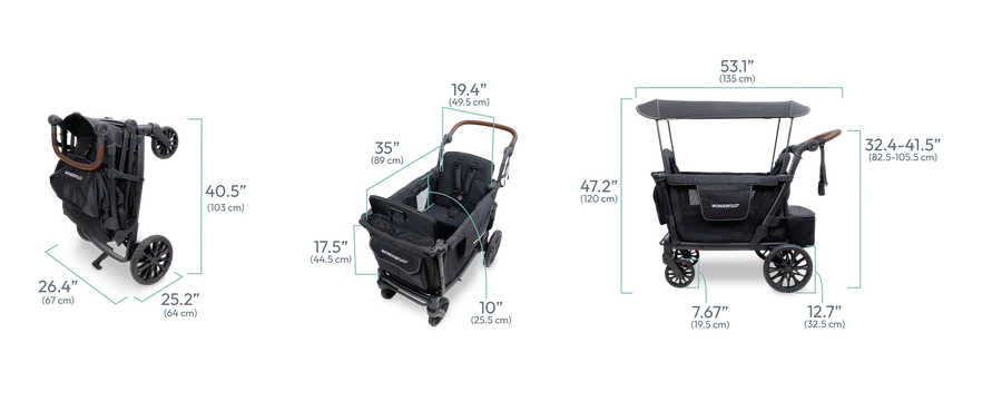 WonderFold L2 Double Stroller Wagon Black - 2 Seater