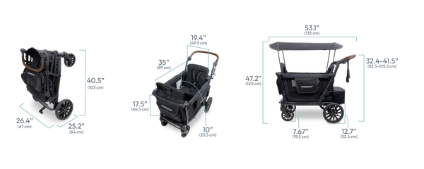 WonderFold L2 Double Stroller Wagon Black - 2 Seater