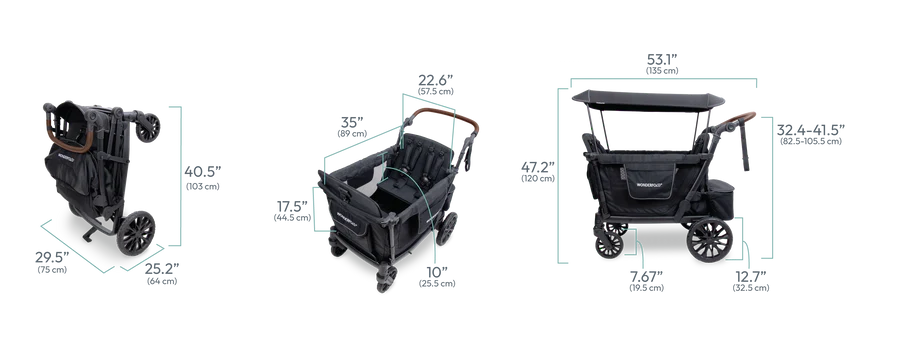 WonderFold L4 Quad Stroller Wagon Black | 4 Seater