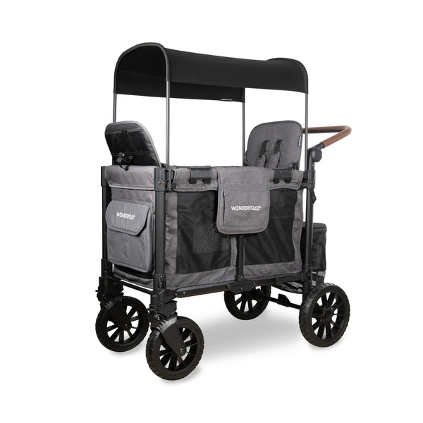 WonderFold W2 Luxe Pro Double Stroller Wagon – Grey - 2 Seater