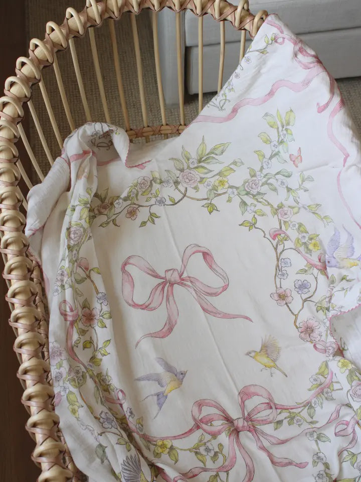Rose Ribbon Garden Organic Cotton Muslin Blanket