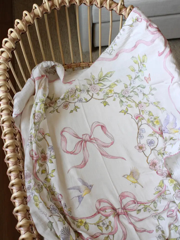 Rose Ribbon Garden Organic Cotton Muslin Blanket