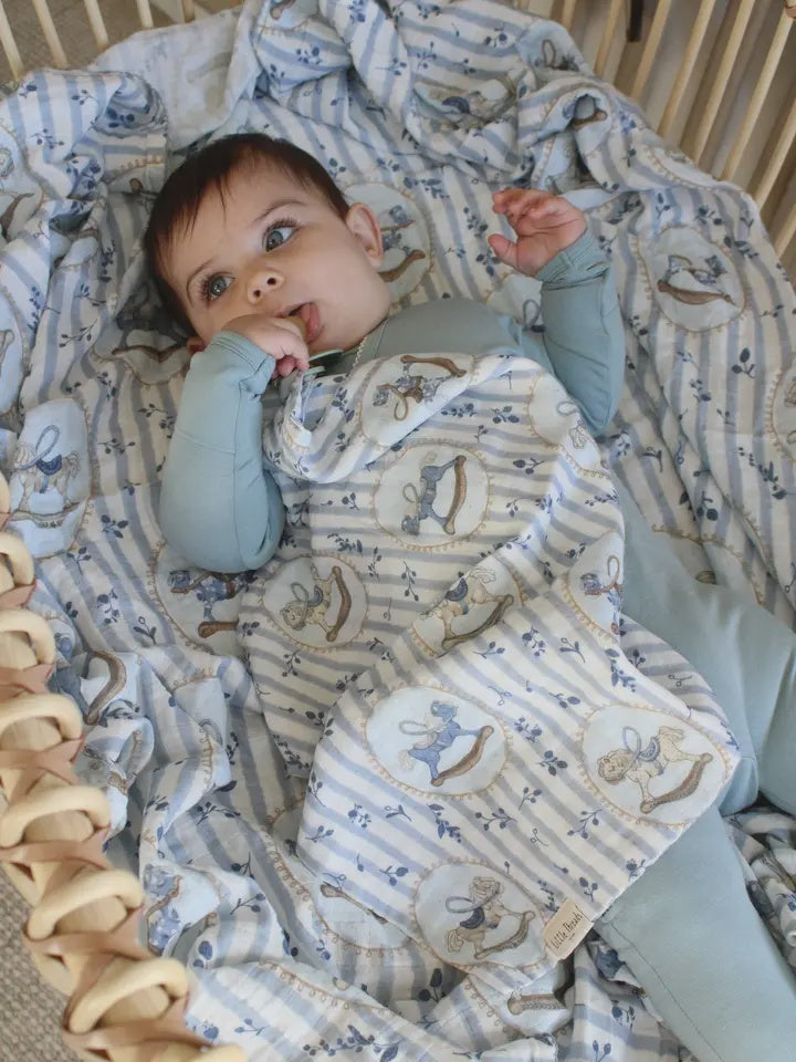Blue Rocking Horse Organic Cotton Muslin Blanket
