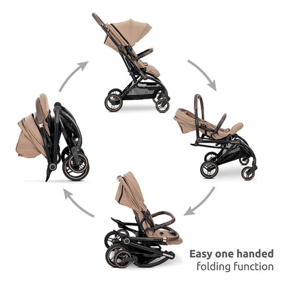 Lorelli Makaya 360 rotation foldable stroller in beige and black with lightweight reversible design up to 22kg