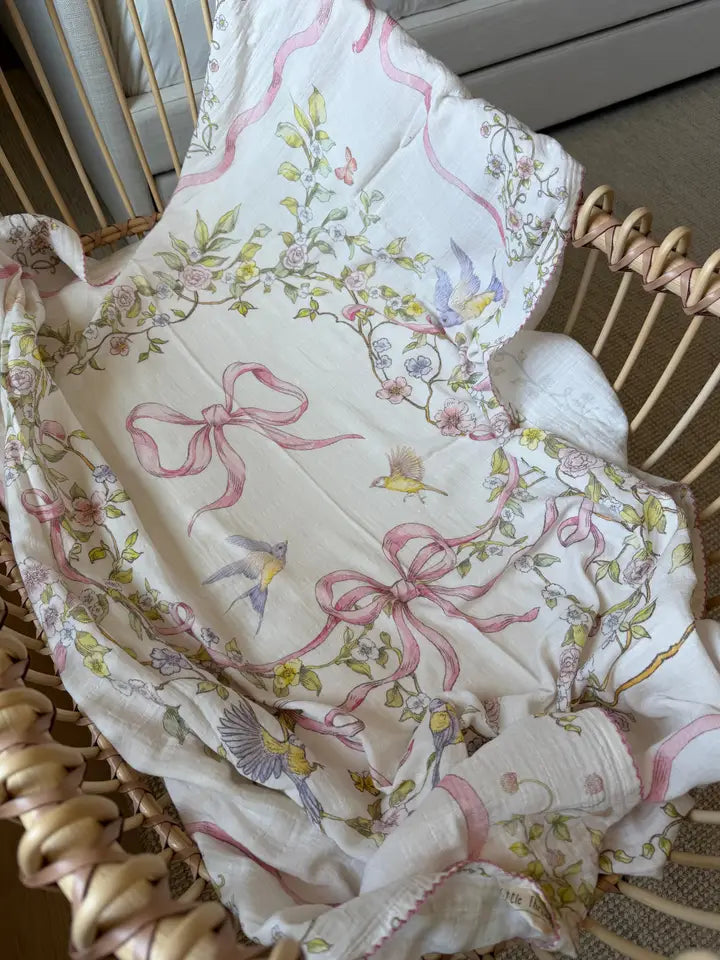 Rose Ribbon Garden Organic Cotton Muslin Blanket