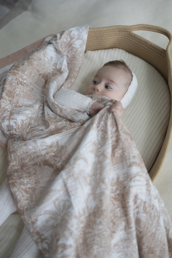 Neutral Jungle Toile Organic Cotton Muslin Blanket