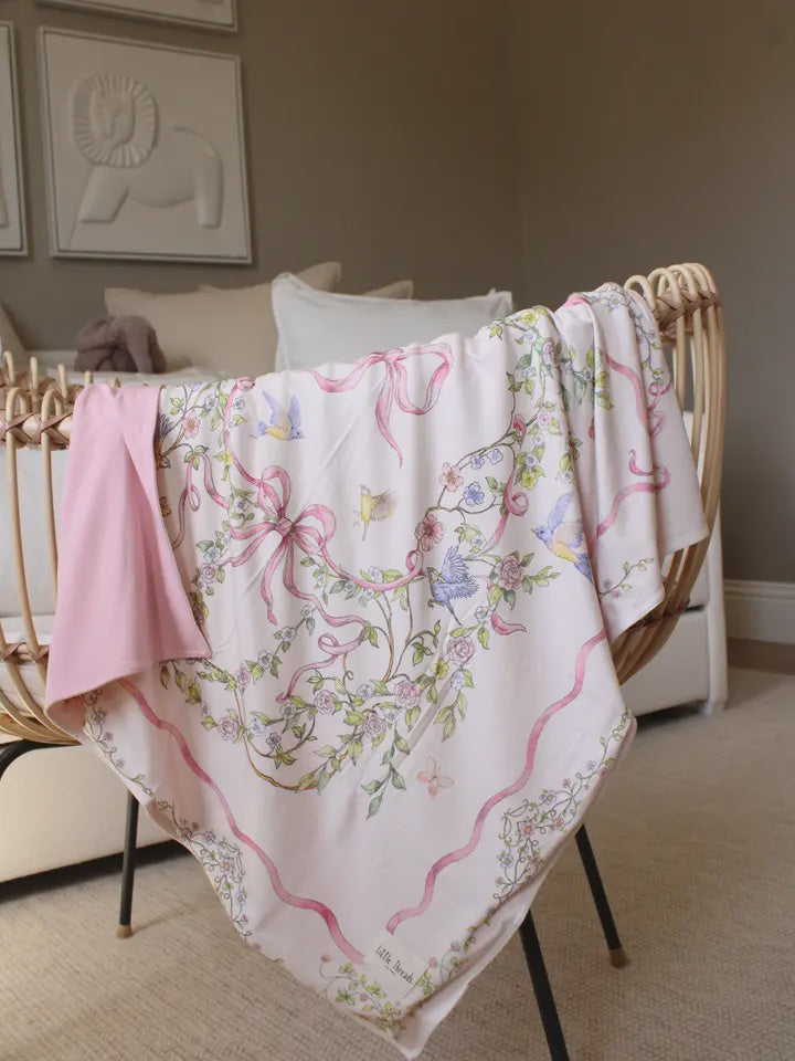 Rose Ribbon Bamboo & Organic Cotton Jersey Baby Blanket
