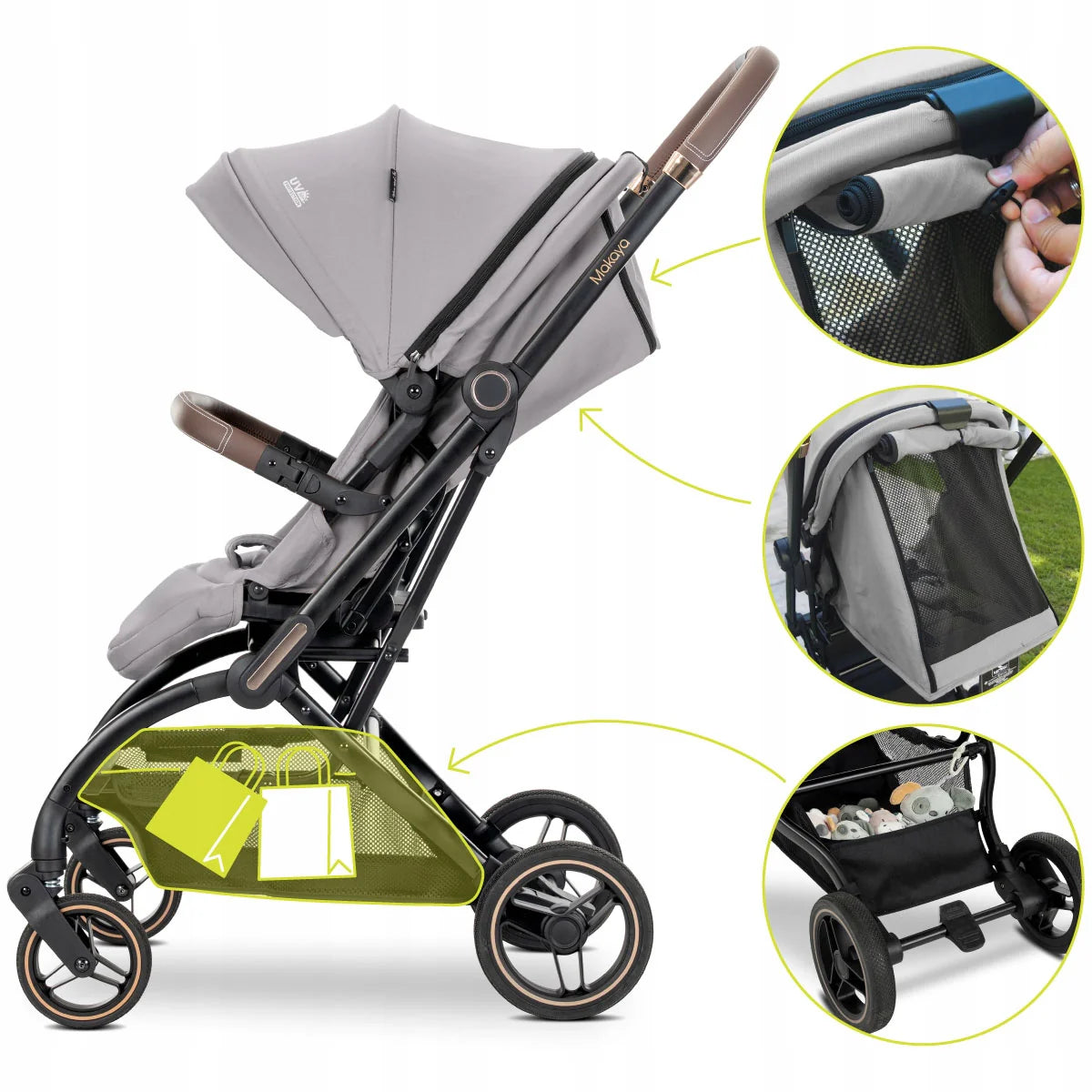 Lorelli Makaya 360 Rotation Stroller – Grey | Lightweight Reversible Pushchair from Birth to 22kg