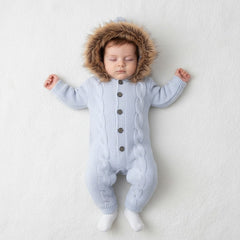 Baby Boys Fluffy Collar Knitted Pram Suit – Sky
