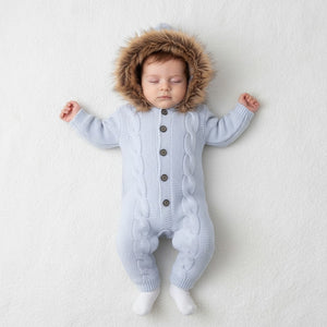 Baby Boys Fluffy Collar Knitted Pram Suit – Sky