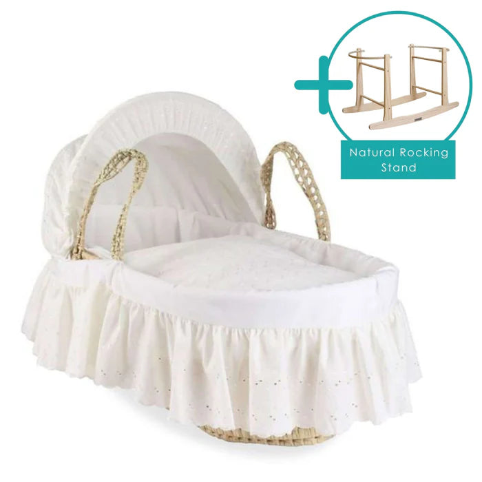 Clair De Lune White Broderie Anglaise Moses Basket