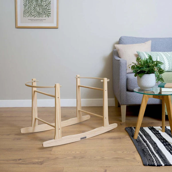 Clair de Lune Crochet Moses Basket with Wooden Rocking Stand – White