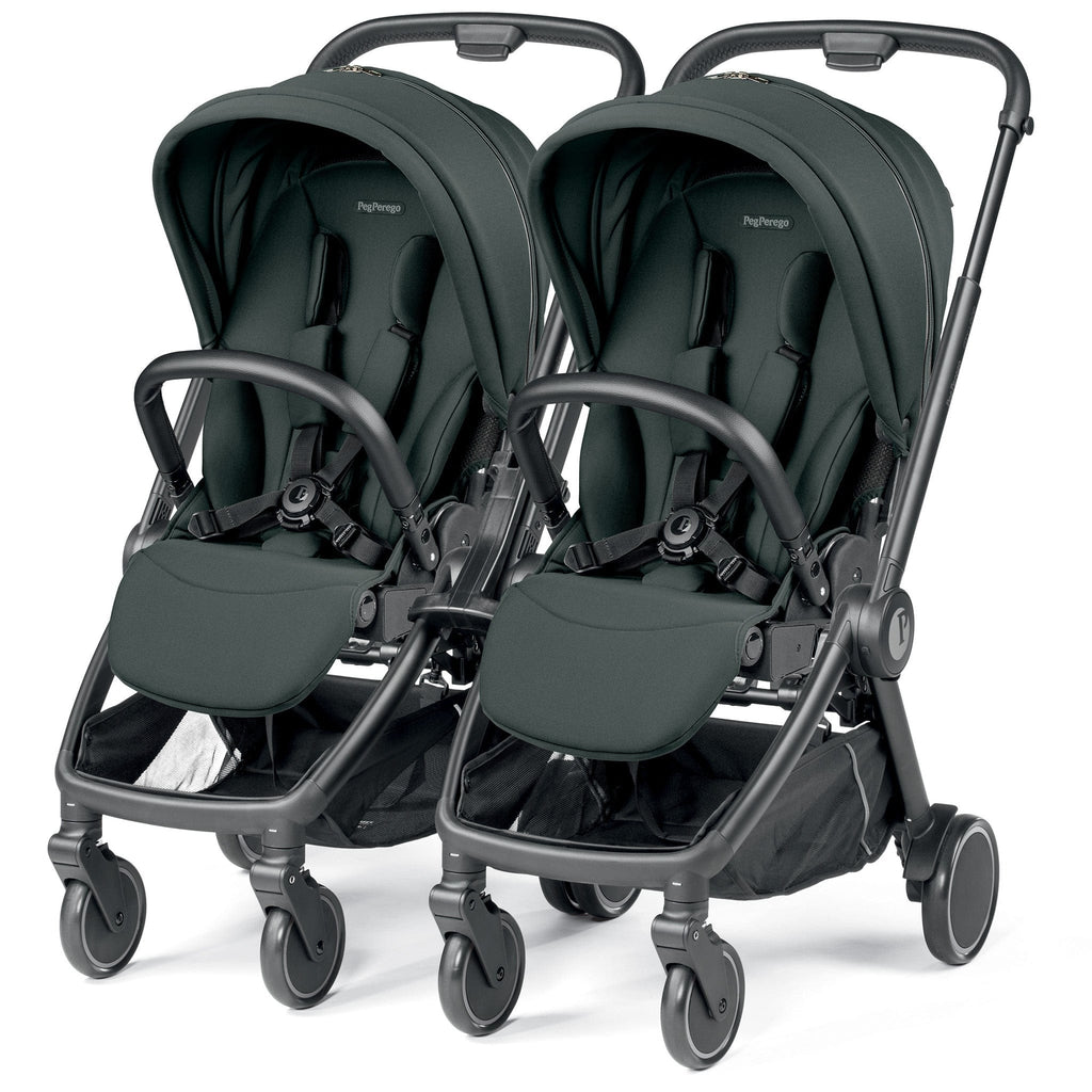 Black peg perego city loop twin 3 in 1 travel system metal dual stroller with sleek design and adjustable handles