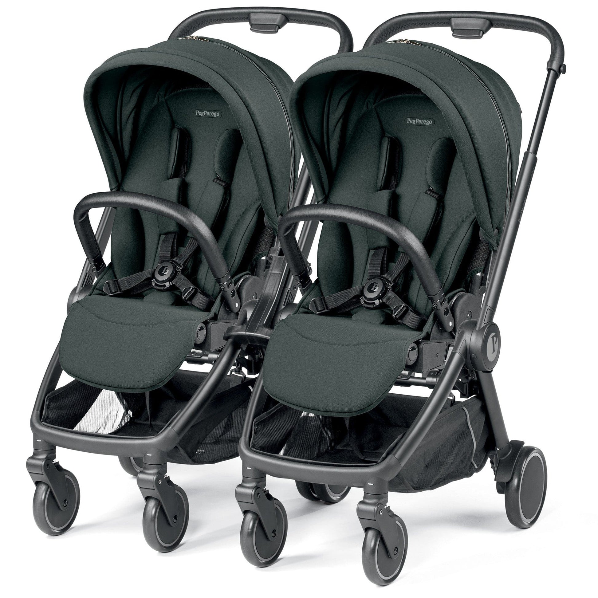 Black peg perego city loop twin 3 in 1 travel system metal dual stroller with sleek design and adjustable handles