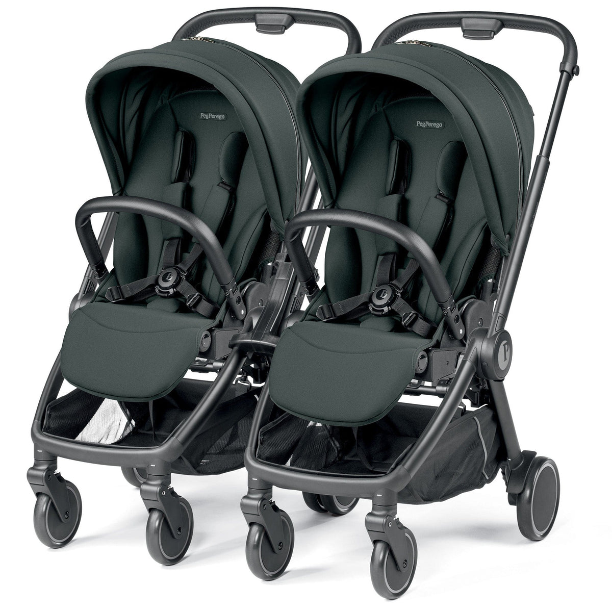 Black peg perego city loop twin 3 in 1 travel system metal dual stroller with sleek design and adjustable handles