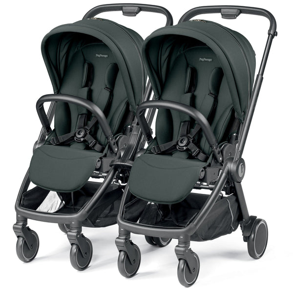 Black peg perego city loop twin 3 in 1 travel system metal dual stroller with sleek design and adjustable handles