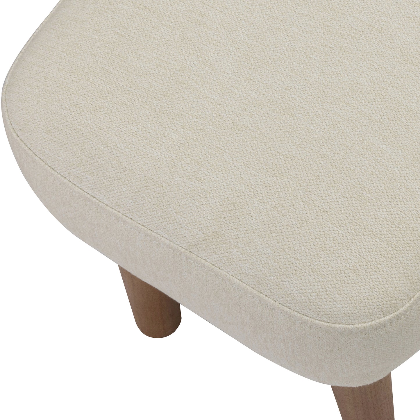 Beige upholstered nursing stool with rounded edges and wooden legs from babymore callie ivory set