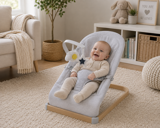 My Babiie Baby Bouncer with Toy Bar - Grey