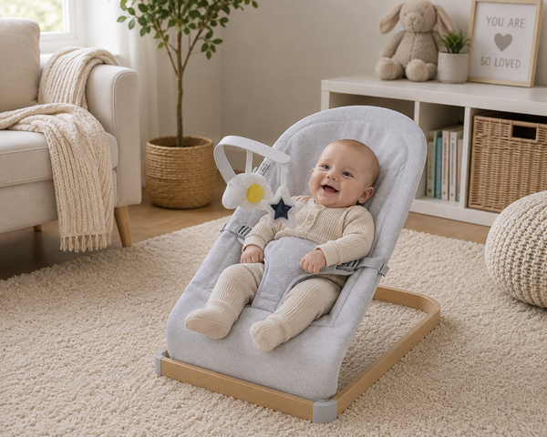 My Babiie Baby Bouncer with Toy Bar - Grey