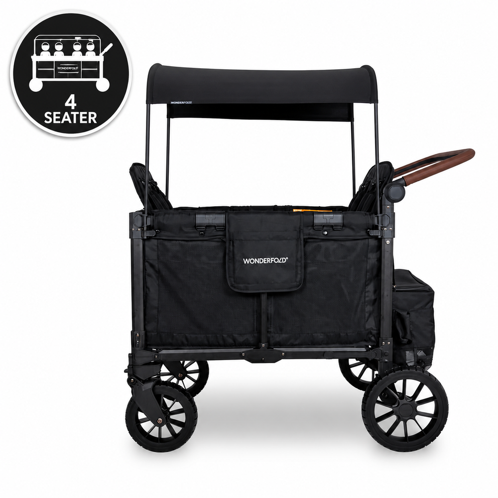 WonderFold W4 Luxe Pro Quad Stroller Wagon – Black - 4 Seater