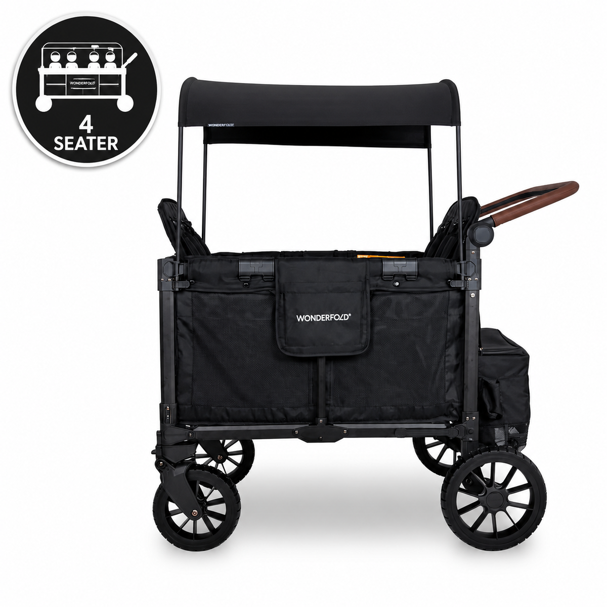 WonderFold W4 Luxe Pro Quad Stroller Wagon – Black - 4 Seater