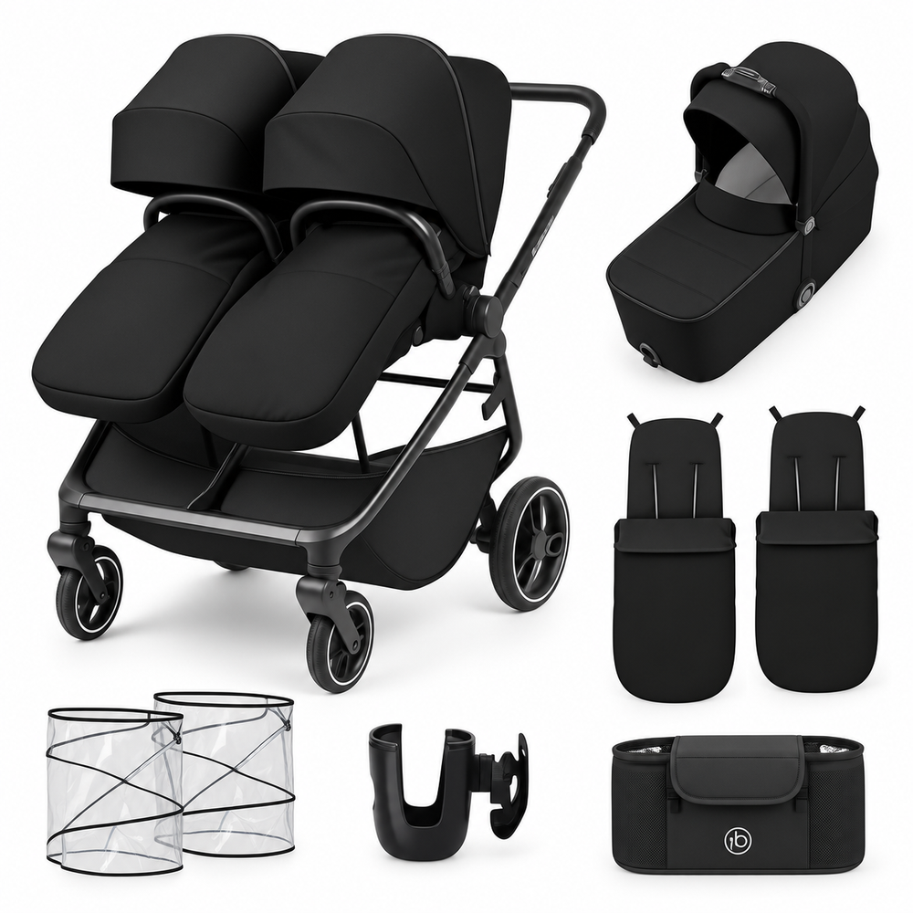 Ickle Bubba Altair Growing Families Double Stroller With Carrycot - Black