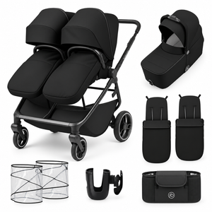 Ickle Bubba Altair Growing Families Double Stroller With Carrycot - Black