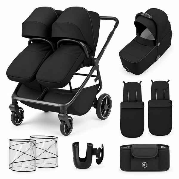 Ickle Bubba Altair Growing Families Double Stroller With Carrycot - Black
